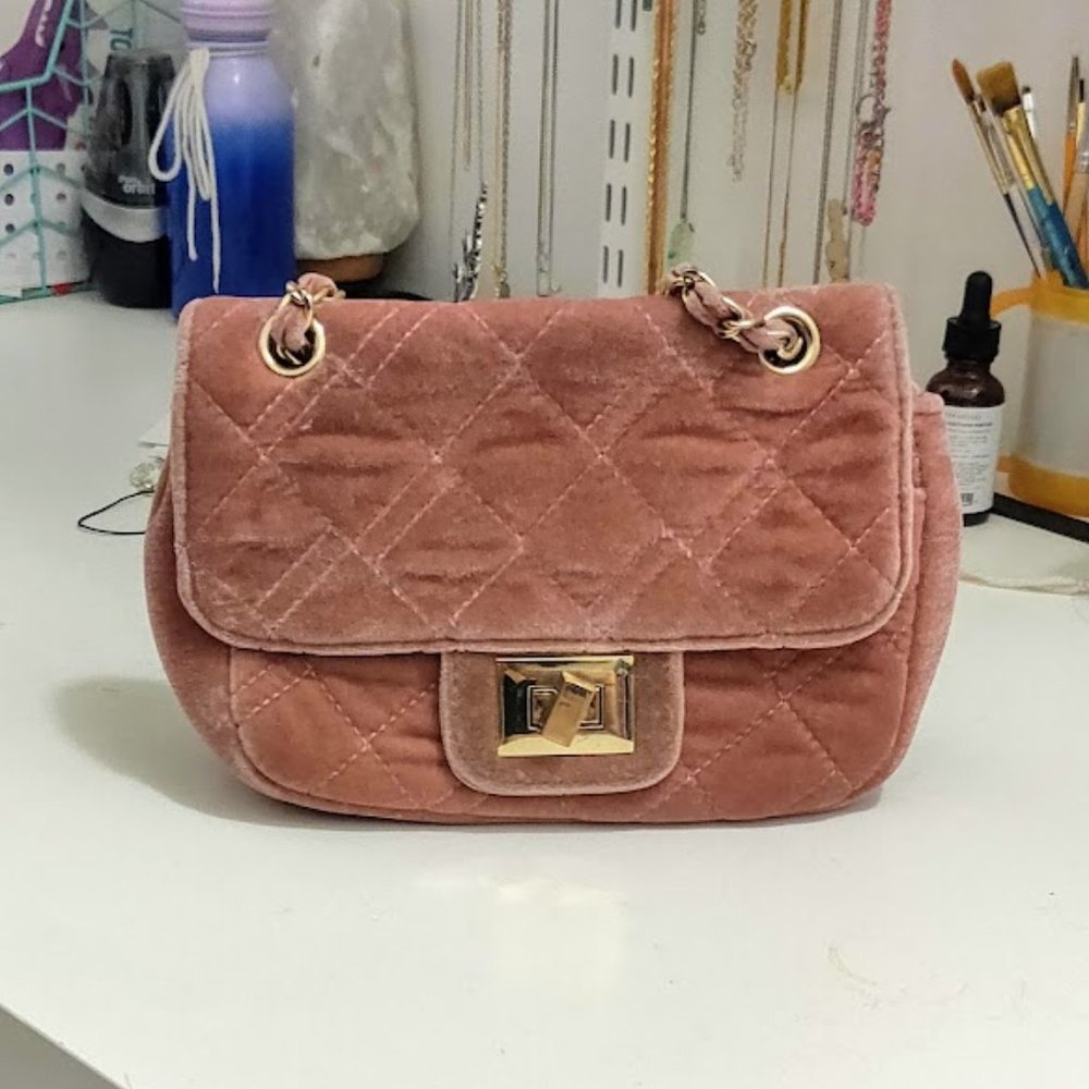 JustFab Pink Velvet Crossbody Bag